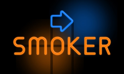 Smoker - orange glowing text with an arrow on dark background