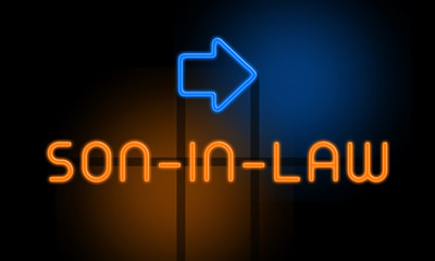 Son-in-law - orange glowing text with an arrow on dark background