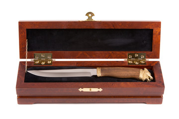 Hunting knife in a gift wooden case