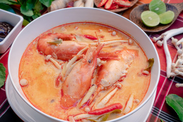 Tom yam kung or Tom yum in a white cup