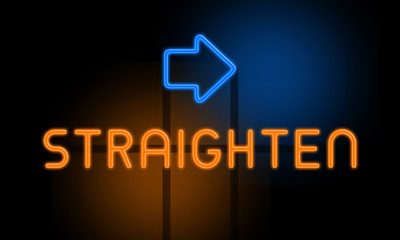Straighten - orange glowing text with an arrow on dark background