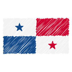 Hand Drawn National Flag Of Panama Isolated On A White Background. Vector Sketch Style Illustration. Unique Pattern Design For Brochures, Printed Materials, Logos, Independence Day