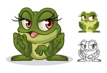 Obraz premium Samica żaba postać z kreskówki maskotka projekt, w tym projekt płaskich i linii, izolowana na białym tle, ilustracji wektorowych clipart.