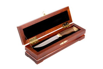 Hunting knife in a gift wooden case