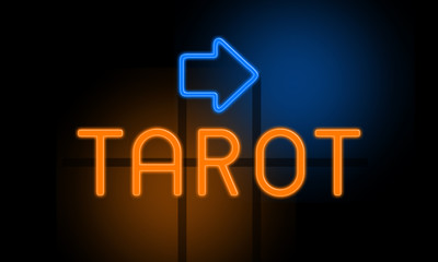 Tarot - orange glowing text with an arrow on dark background