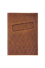 Vintage leather notebook on white background