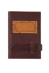 Vintage leather notebook on white background