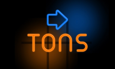 Tons - orange glowing text with an arrow on dark background