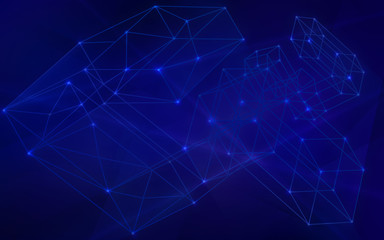 Obraz na płótnie Canvas Blockchain network dark blue background. Abstract image of the concept of information exchange between the nodes of the network.