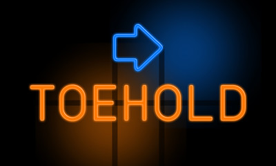 Toehold - orange glowing text with an arrow on dark background