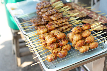 roasted pork and Sausage Thai Street food