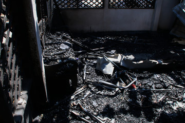 Interior of a home damaged by fire