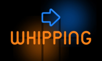 Whipping - orange glowing text with an arrow on dark background