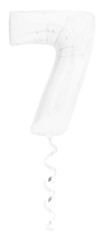 Number seven 7 made of inflatable balloon with white ribbon isolated on white