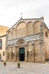 View at the facade Basilica of Santa MAria Assunta in Volterra - Italy