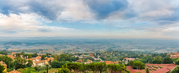 Naklejka premium Panoramic view from Volterra to Tuscany countryside in Italy