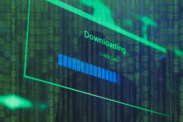 Closeup of Download Process Bar on LCD Screen