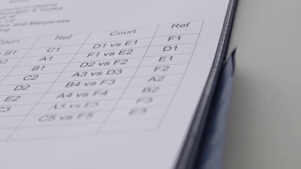 Close up of match sheet during volleyball tournament
