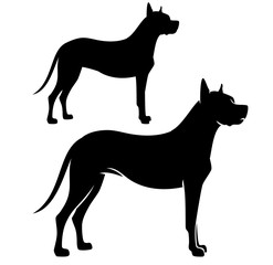 standing great dane dog side view black vector silhouette - obrazy, fototapety, plakaty