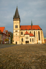 Fototapeta na wymiar Central square with the Church of St. Aegidius, Bardejov