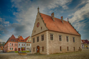 Naklejka premium Historic old square in Unesco town Bardejov, Slovakia