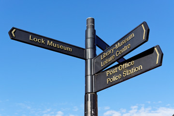 Signpost in the city centre in Willenhall, United Kingdom.