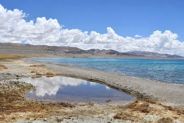 China. Great lakes of Tibet. Lake Teri Tashi Namtso in sunny summer day