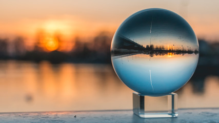 Crystal ball sunset shot near Plattling-Isar-Bavaria-Germany