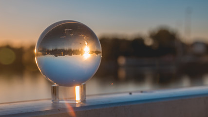 Crystal ball sunset shot near Plattling-Isar-Bavaria-Germany