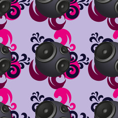 Seamless abstract vintage music background with round speakers. Seamless pattern for fabric. EPS10 vector.