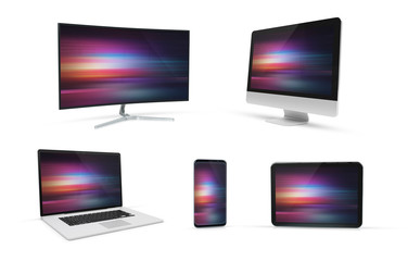 Modern tech devices collection isolated 3d rendering