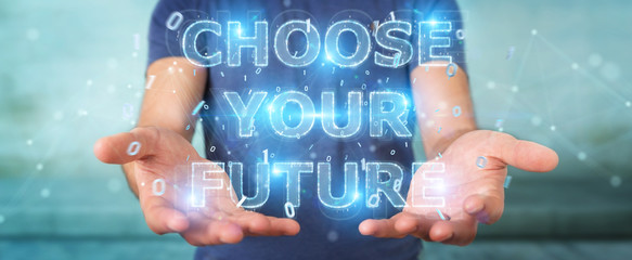 Businessman using future text interface 3D rendering