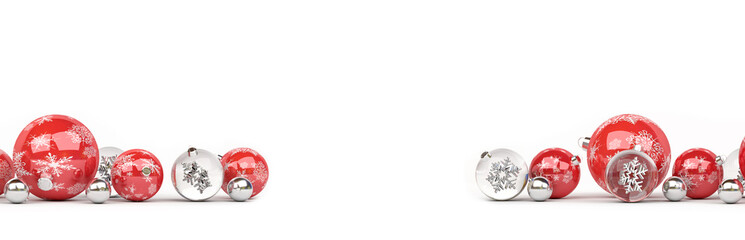Red and silver christmas baubles isolated 3D rendering