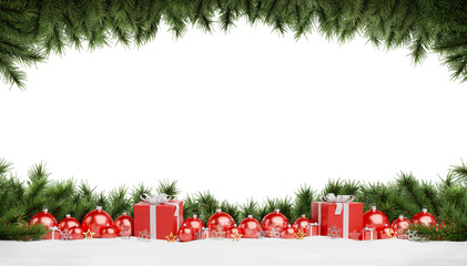 Red and white christmas baubles isolated 3D rendering