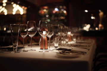 table setting in beautiful european restaurant