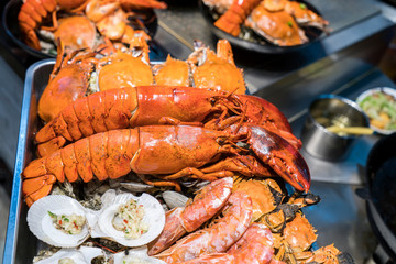Shellfish plate of crustacean seafood with fresh lobster as an ocean gourmet dinner