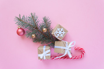 Merry Christmas and Happy New Year. Pink background