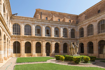courtyard of the cloister of the monastery of Santa María de Huerta, Soria, Spain
