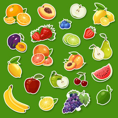 Stickers with fresh natural fruits and berries. Fruits and berries vector illustration