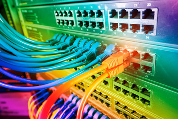 Information Technology Computer Network, Telecommunication Ethernet Cables Connected to Internet...