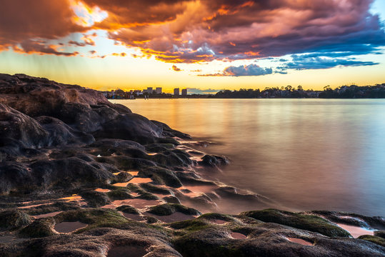 Sunset over Parramatta River in Sydney Australia. Suburban sunset in the centre of Sydney