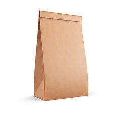 Brown paper pouch bag isolated on white background. 3d illustration.