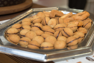 Silver Tray with Biscuits and Chocolate Pastries
