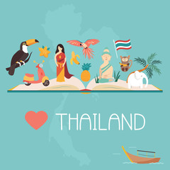 Thailand bright poster with landmarks and symbols