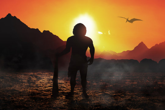 Neanderthal man with pterodattilo