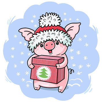 illustration with cute cartoon pig