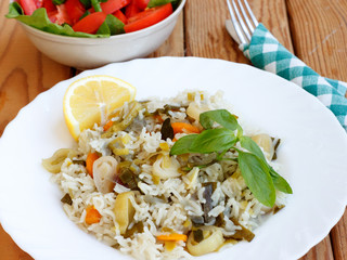 Rice with leek and other vegetables, greek cuisine