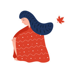 Depressed lonely sad girl in plaid