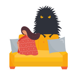 Depressed lonely sad girl and abstract fear