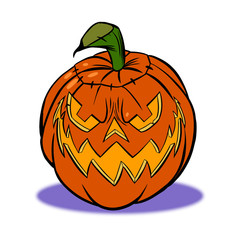 halloween orange pumpkin on white background smiling creepy